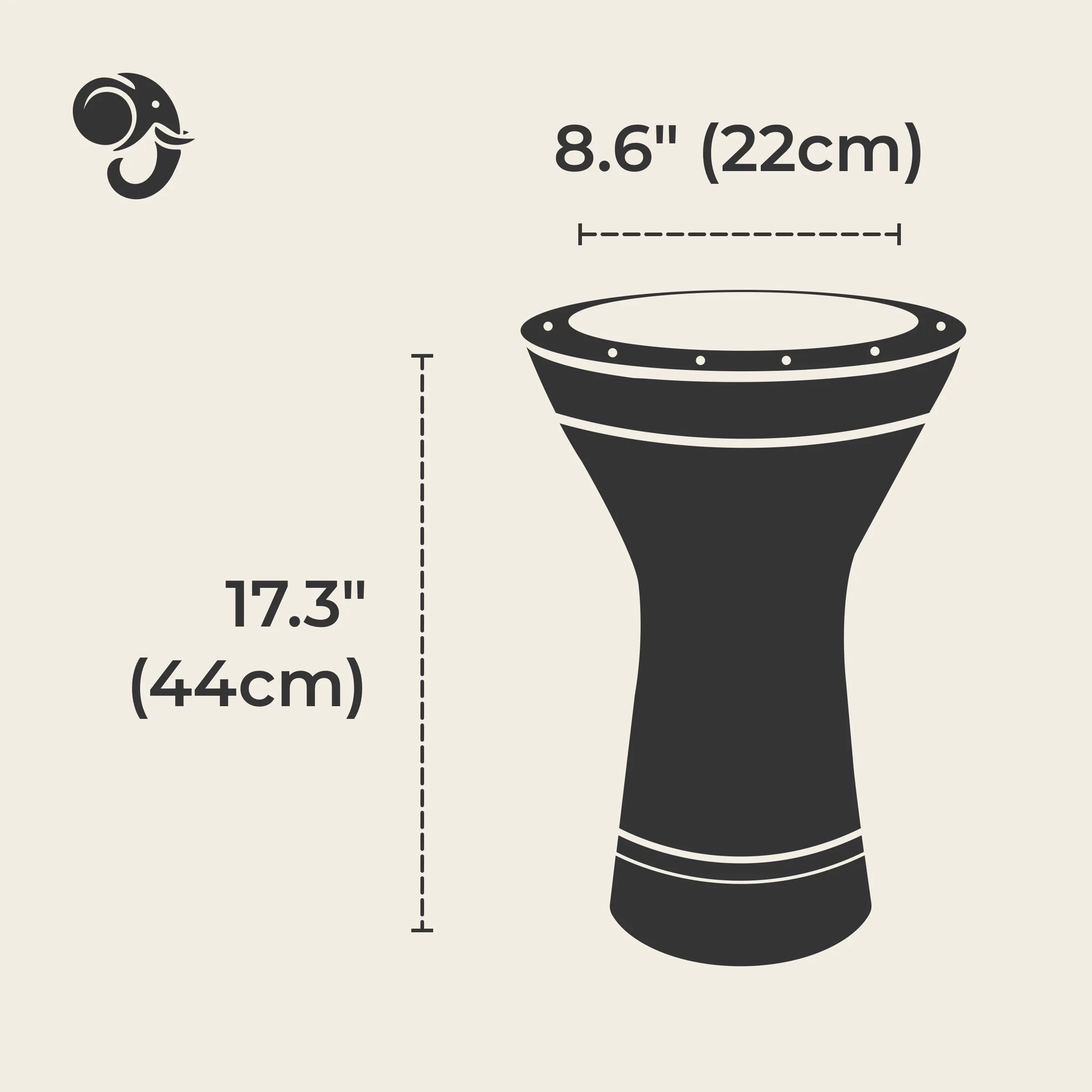 8.6 inch, 22cm and 44cm height egyptian darbuka doumbek drum size