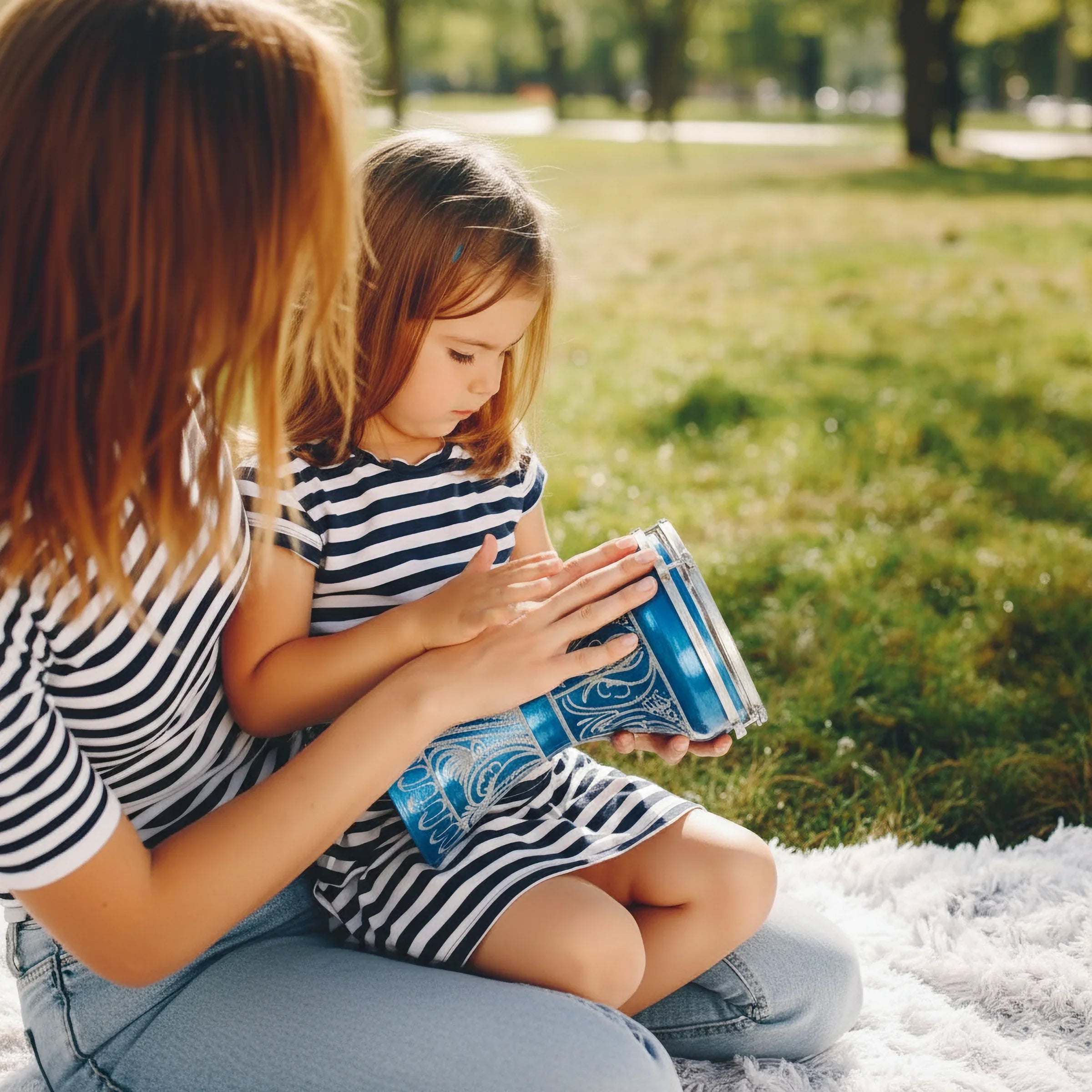 Ocean Bloom | Blue Hand-Embroidered Child Darbuka (Size No. 2)