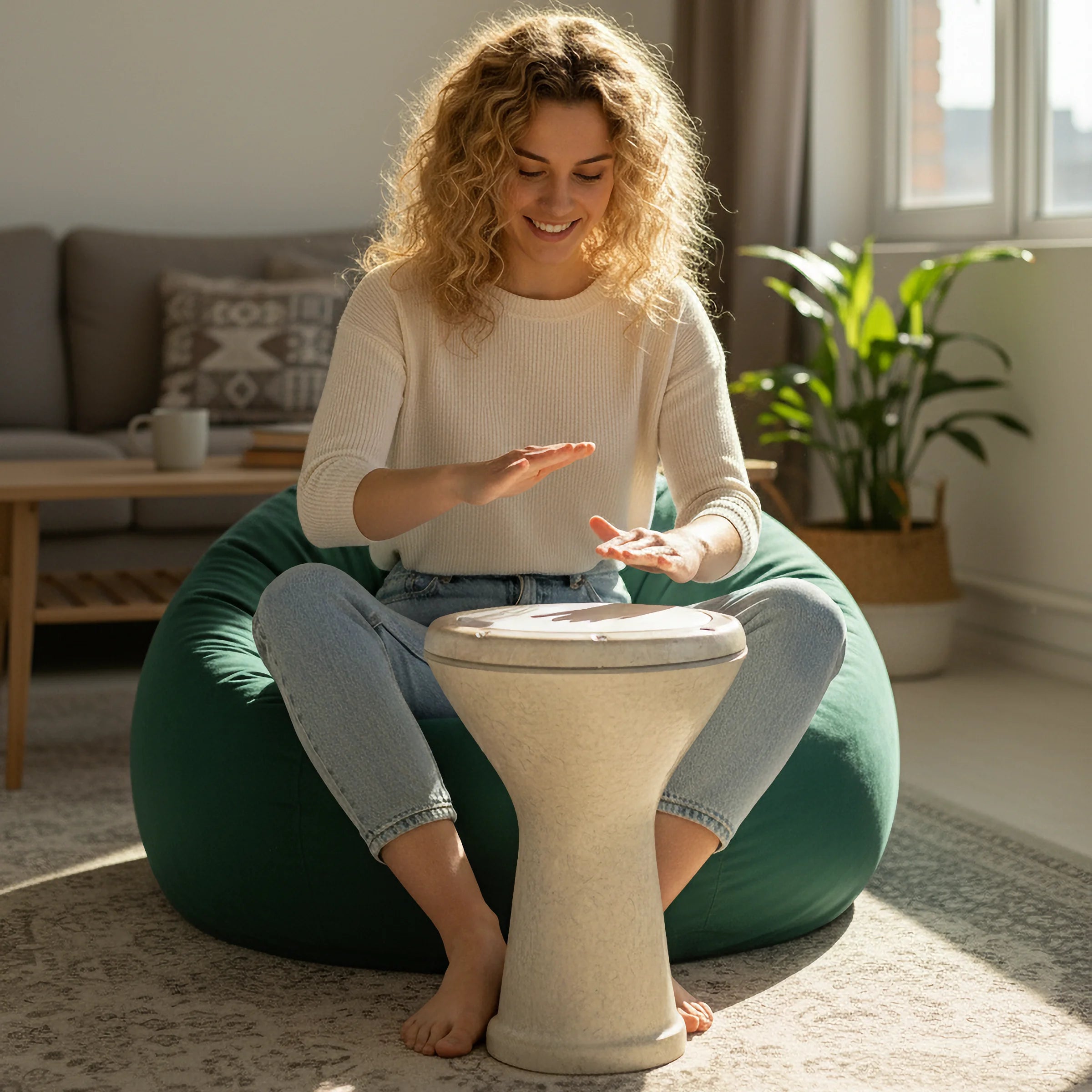 Sandstone Rhythm | Beige Speckled Metal Egyptian Darbuka